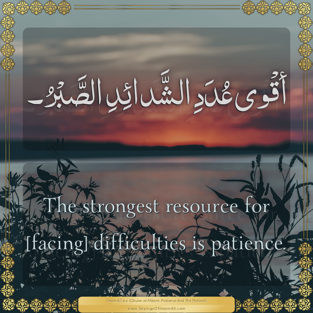 The strongest resource for [facing] difficulties is patience.